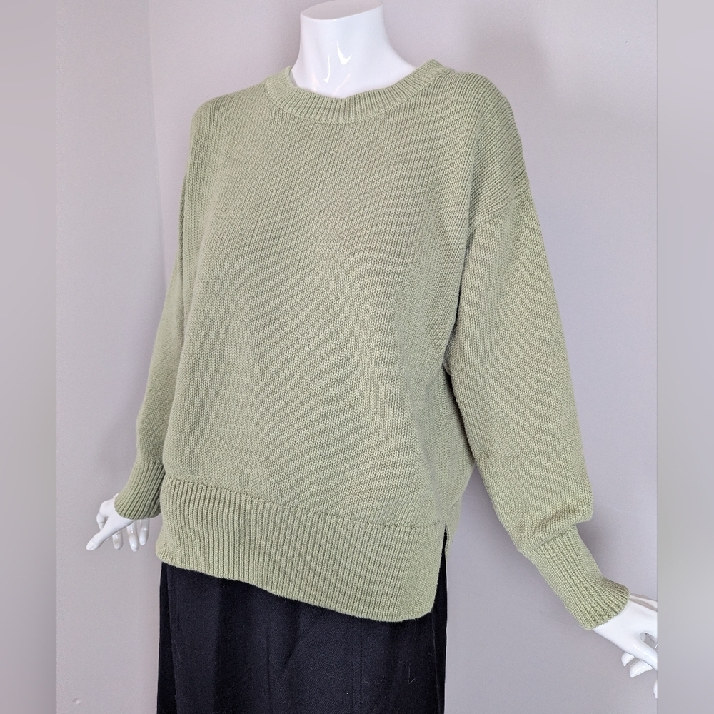 Philosophy Sage Green Knit Sweater – Oversized Crew Neck – Minimalist Pullover M - Picture 6 of 9